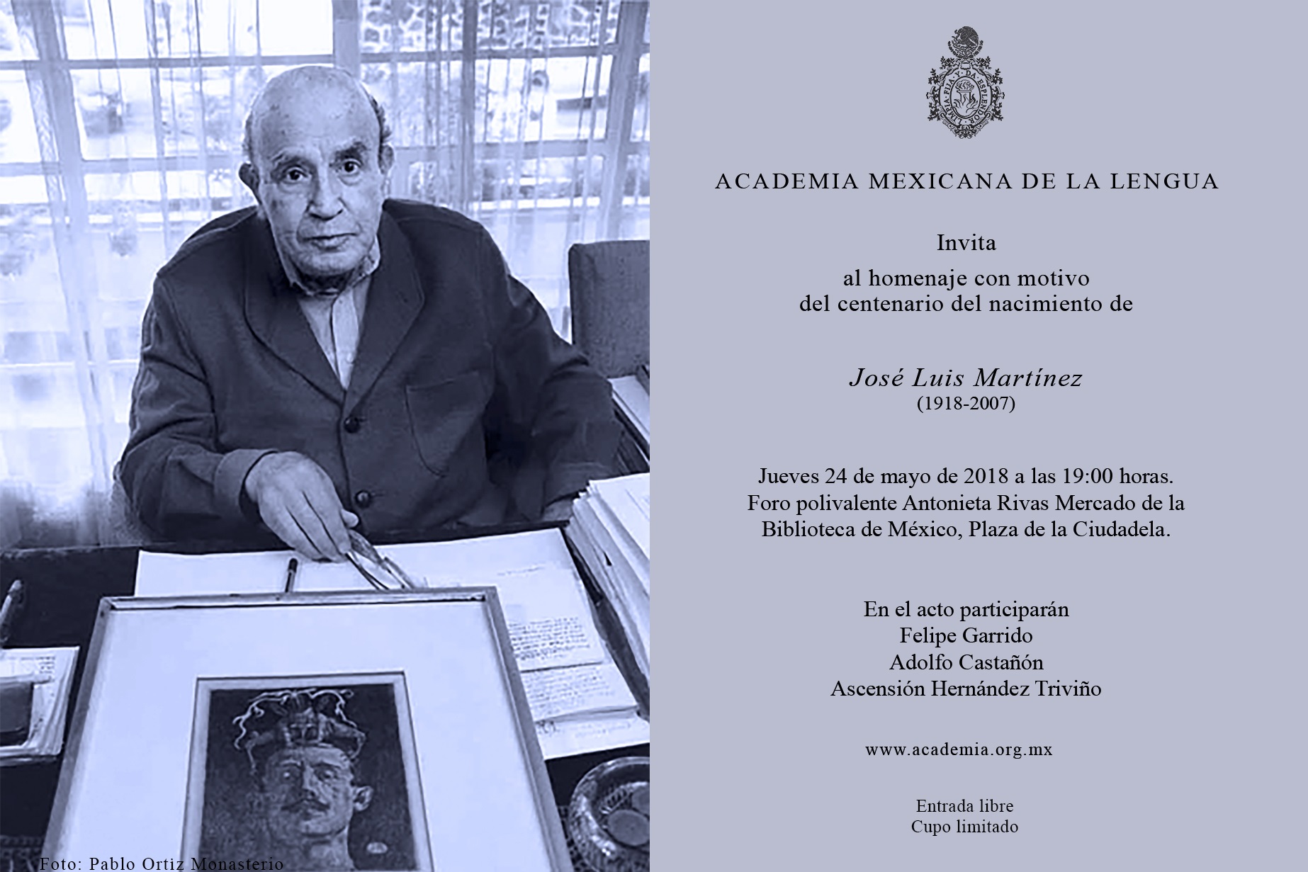 Este jueves, la Academia Mexicana de la Lengua rendirá homenaje a José Luis Martínez, a propósito de su aniversario luctuoso